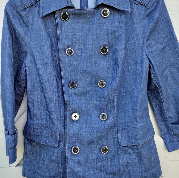 WHBM Blue Tailored Military Denim Jacket 2 NWT - Picture 2 of 10